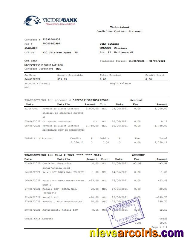 Moldova Victoriabank excel pdf